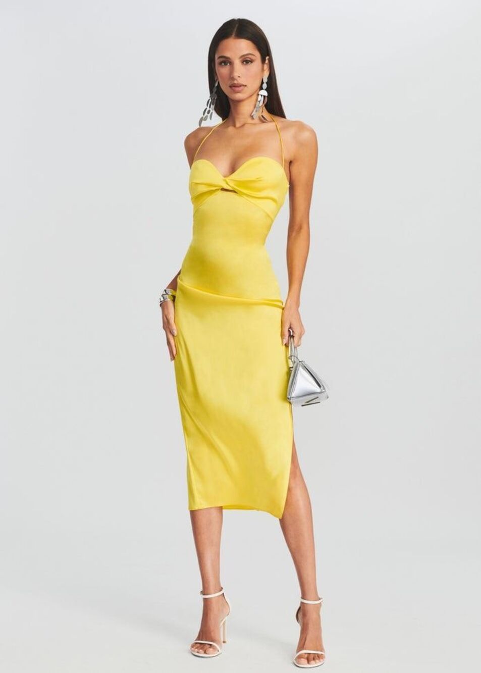 NWT Seroya Claude Yellow Silk Halter Neck Dress Large